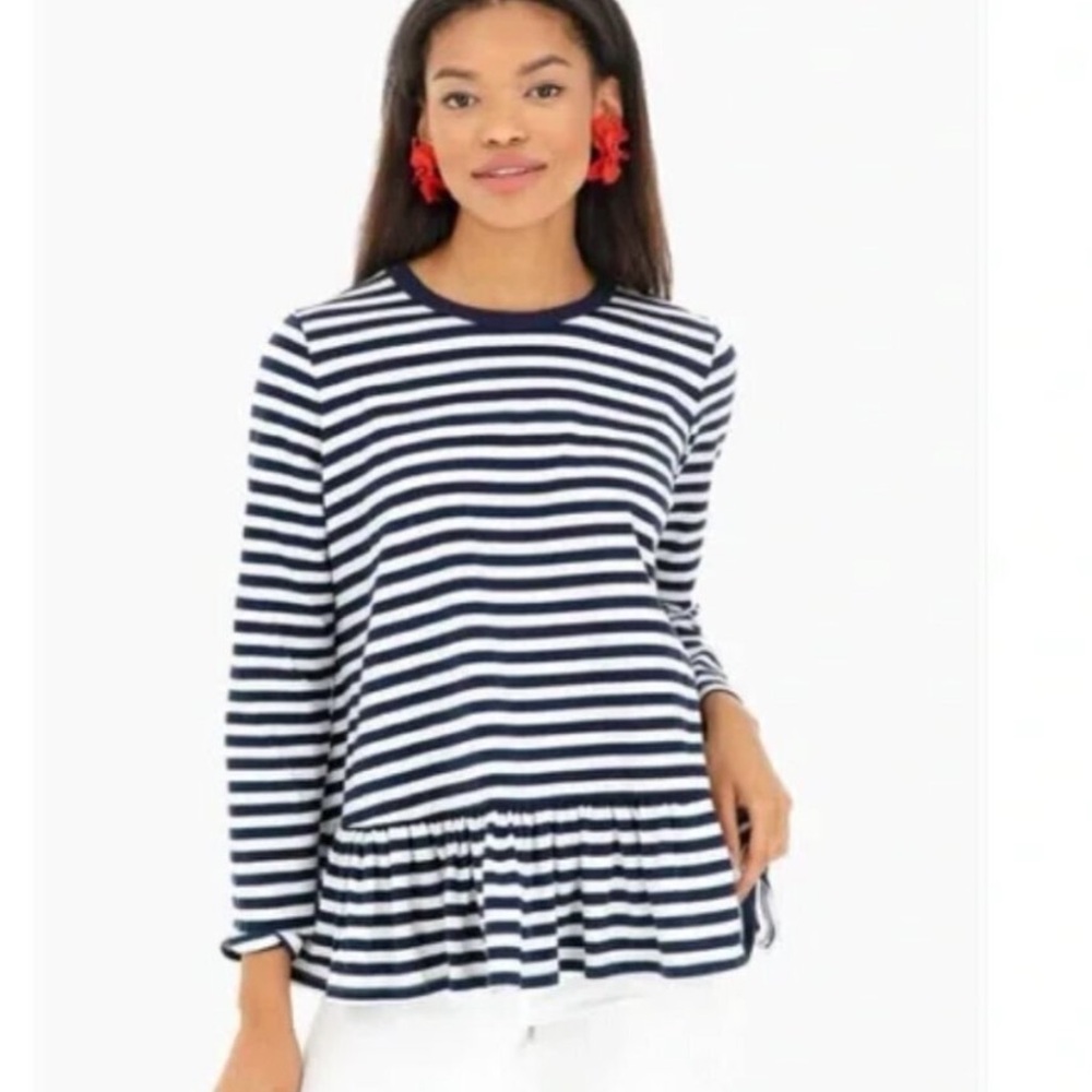 Tuckernuck Navy and White Striped Long Sleeve Peplum Tee